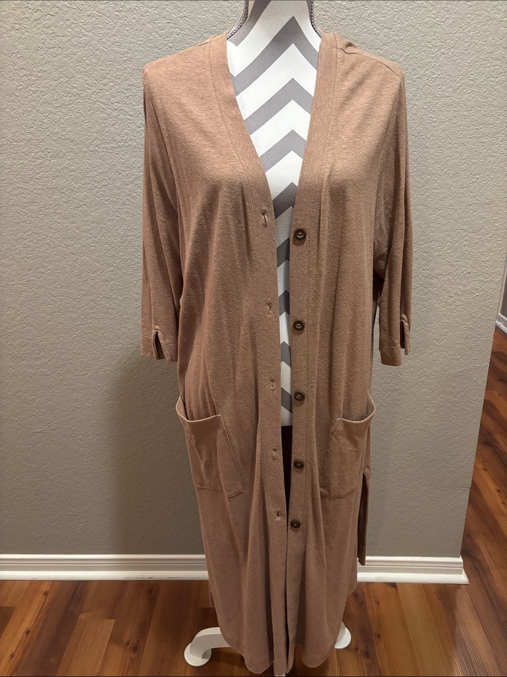 J. Jill Long Button-Front Cardigan in Dusty Rose Tan